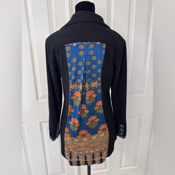 Parsley And Sage Tunic Top Sz S Button Front Black Multi Floral Print Artsy Boho - Picture 2 of 8